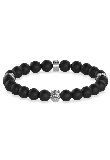 Pánsky náramok Guess Black Onyx Lion — čierny onyx s leviou hlavou