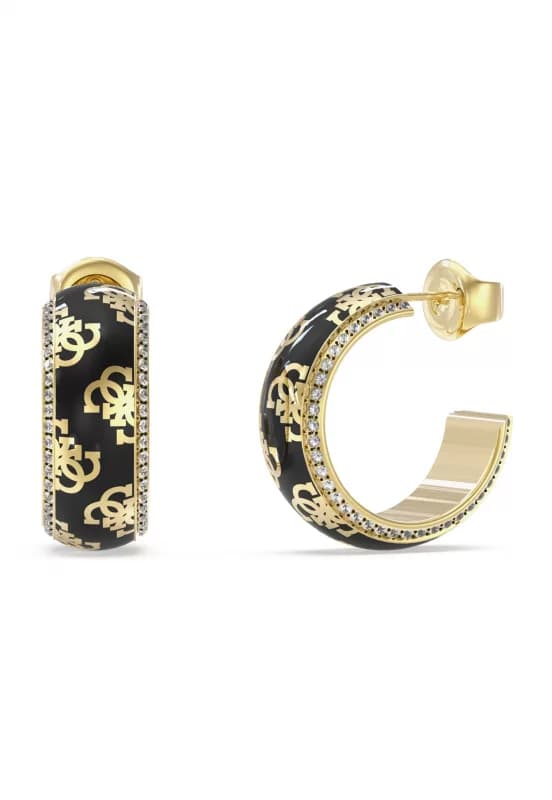 Dámske náušnice Guess 4G Monogram — zlato-čierne huggie