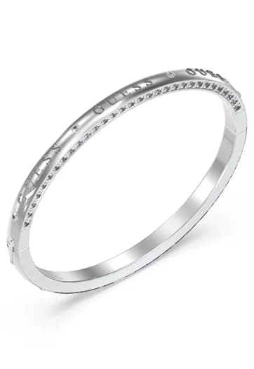 Dámsky bangle Guess Logo — strieborný s gravírom a kryštálmi