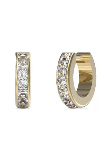 Dámske huggie náušnice Guess Crystal — zlaté s rovnocenne osadenými princess kryštálmi