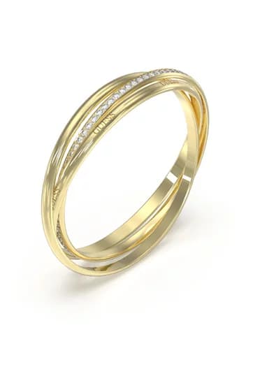 Dámsky prsteň Guess Triple Band — zlatý trojradý s pavé kryštálmi