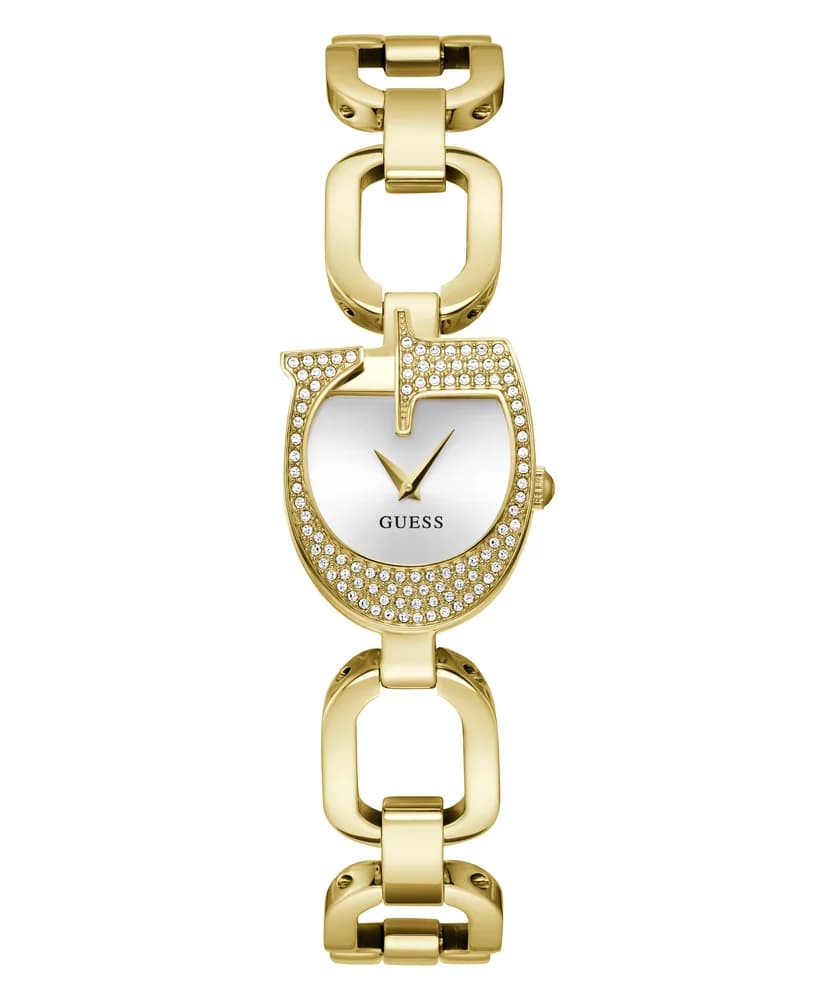 Dámske hodinky Guess Vine — zlaté, pavé kryštálový U-rámček + chain bracelet