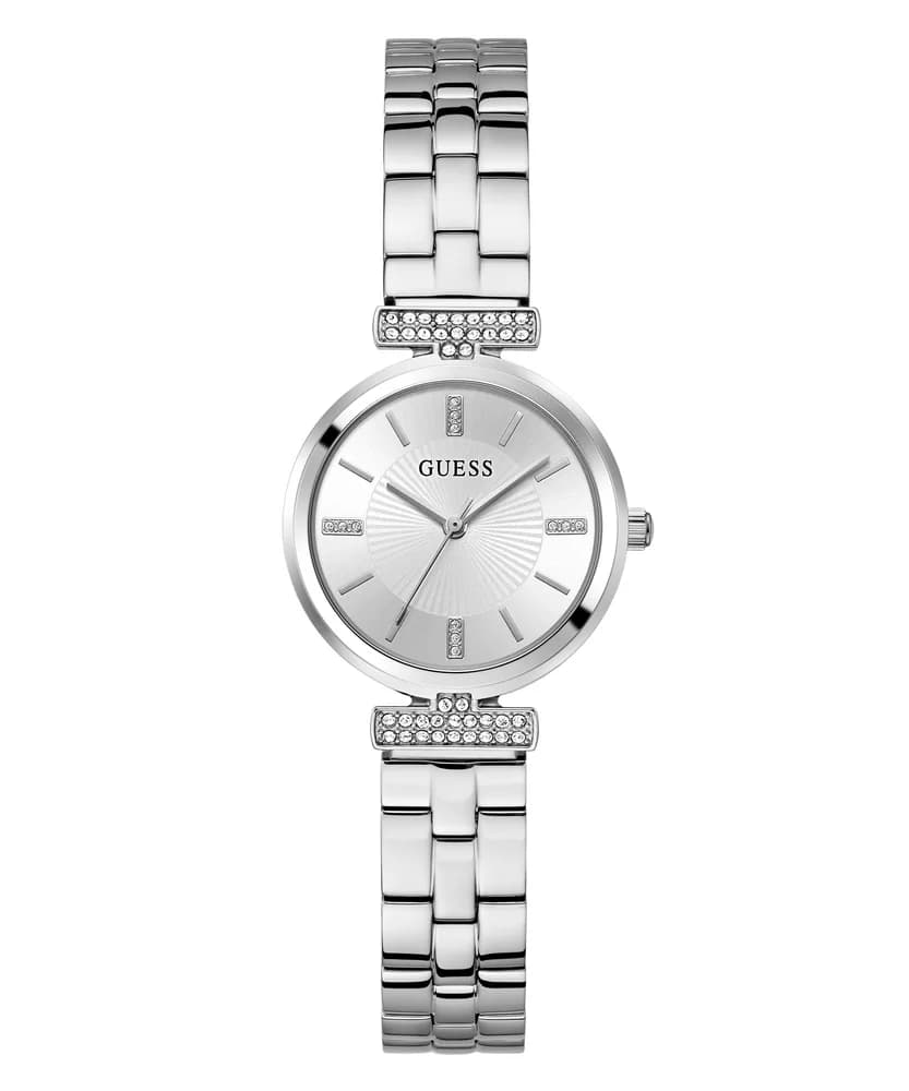 Dámske hodinky Guess Array — strieborné, pavé kryštálové detaily na remienku
