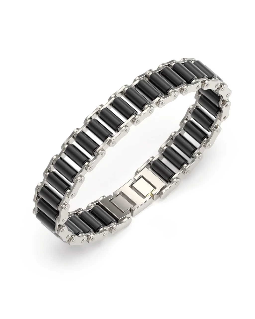 Pánsky náramok Guess Bike Chain — bicolor čierna keramika + chirurgická oceľ