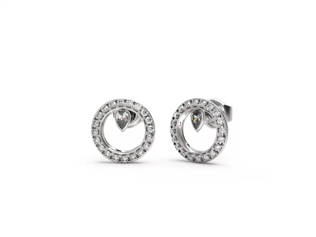 Dámske stud náušnice Guess Pear Circle — strieborné s pear cut centrom v kruhu